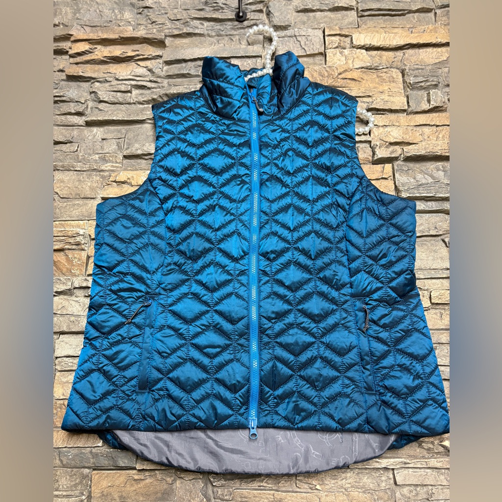 Noble Equestrian Womens Blue Puffer Vest Two Way Full Zip Quilted Sz Xl
